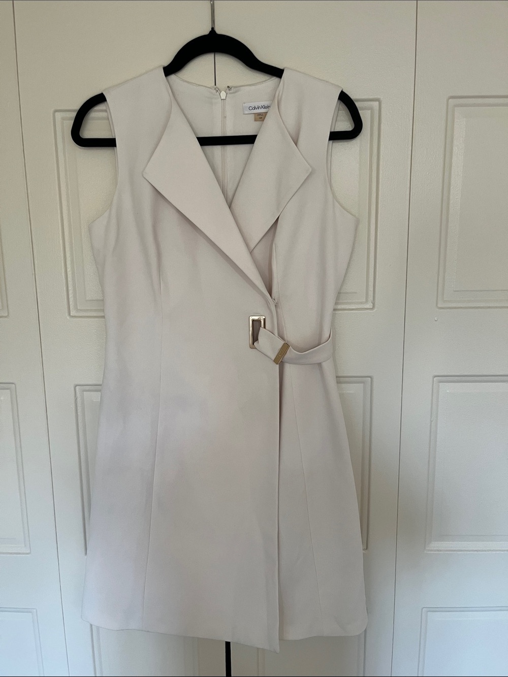Calvin Klein Ivory Sleeveless Belted Shift Dress
